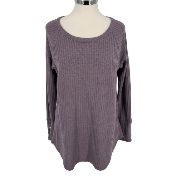 Chaser Waffleknit Long Sleeve Lavender Pullover Top With Button Cuff Size XL - Picture 1 of 11